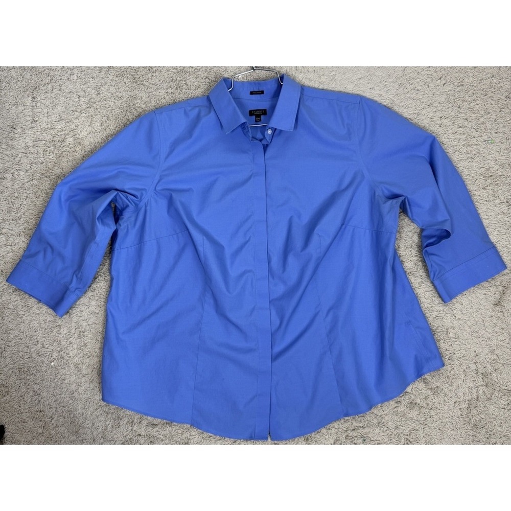 Talbots Wrinkle Resistant Blue 3/4 Sleeve Button Up Shirt Size 22WP Career Work - Picture 7 of 10